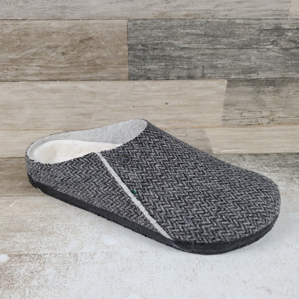 Birkenstock Zermatt Felt Clogs Mens 10 Gray Herringbone Wool Shearling Slip On